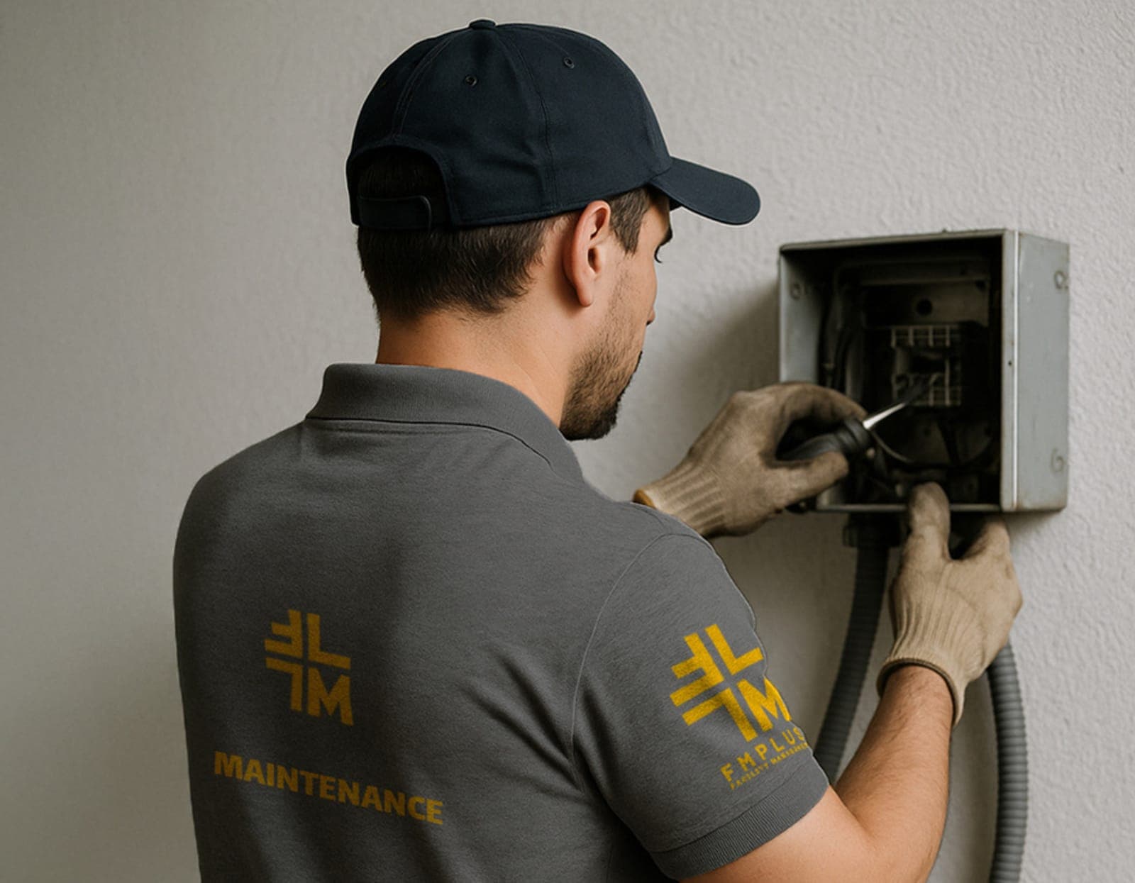 FM+ maintenance technician working on an electrical box